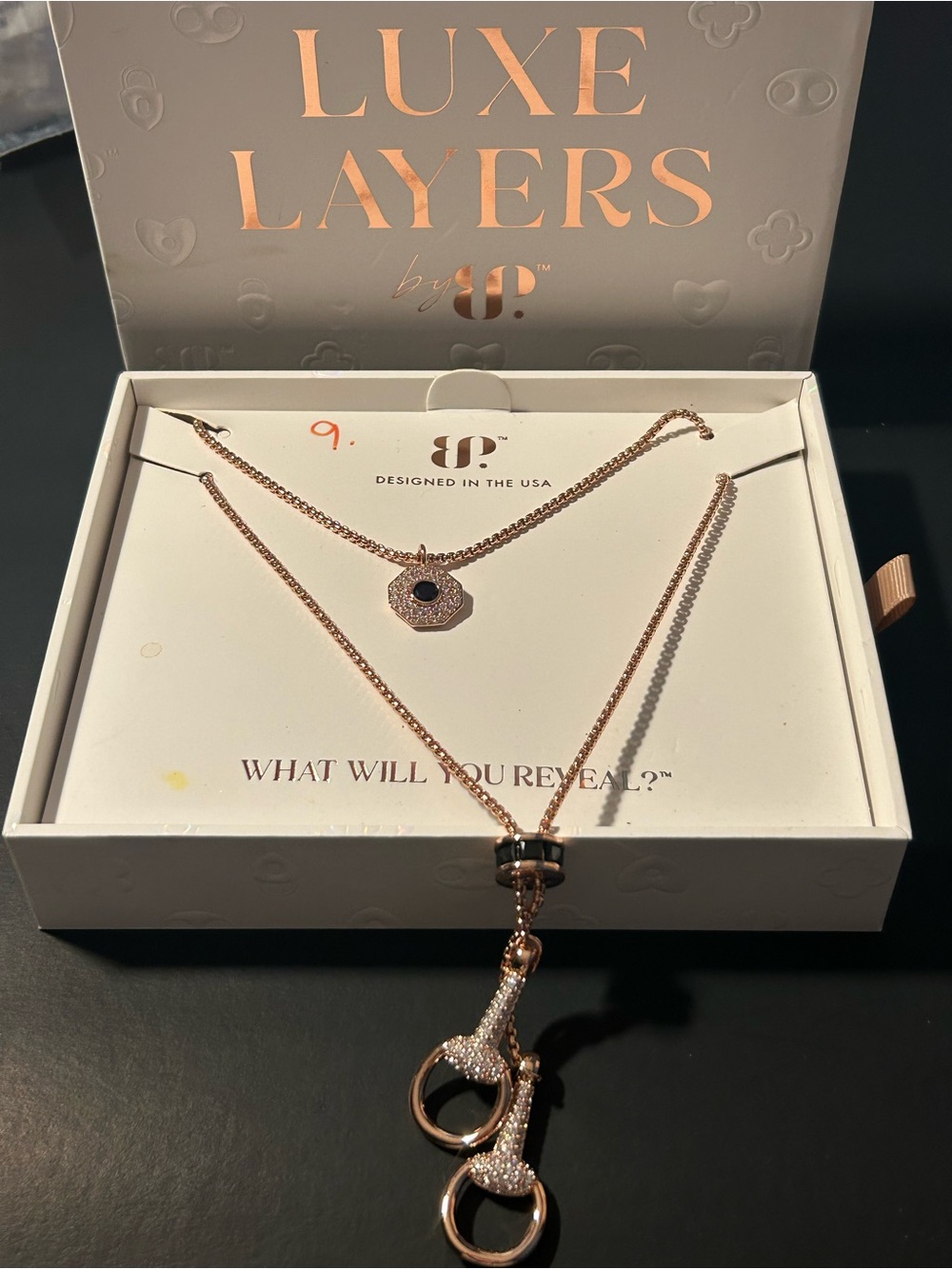 Luxe Layers Rose Gold Double-Layer Necklace with Pavé Charms